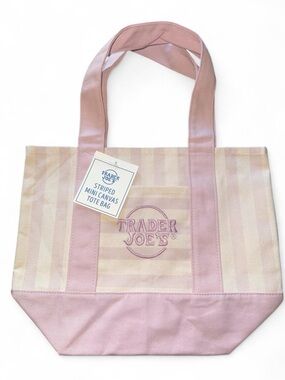 Trader Joe’s Lavender Pink Striped Canvas Tote Bag NWT
